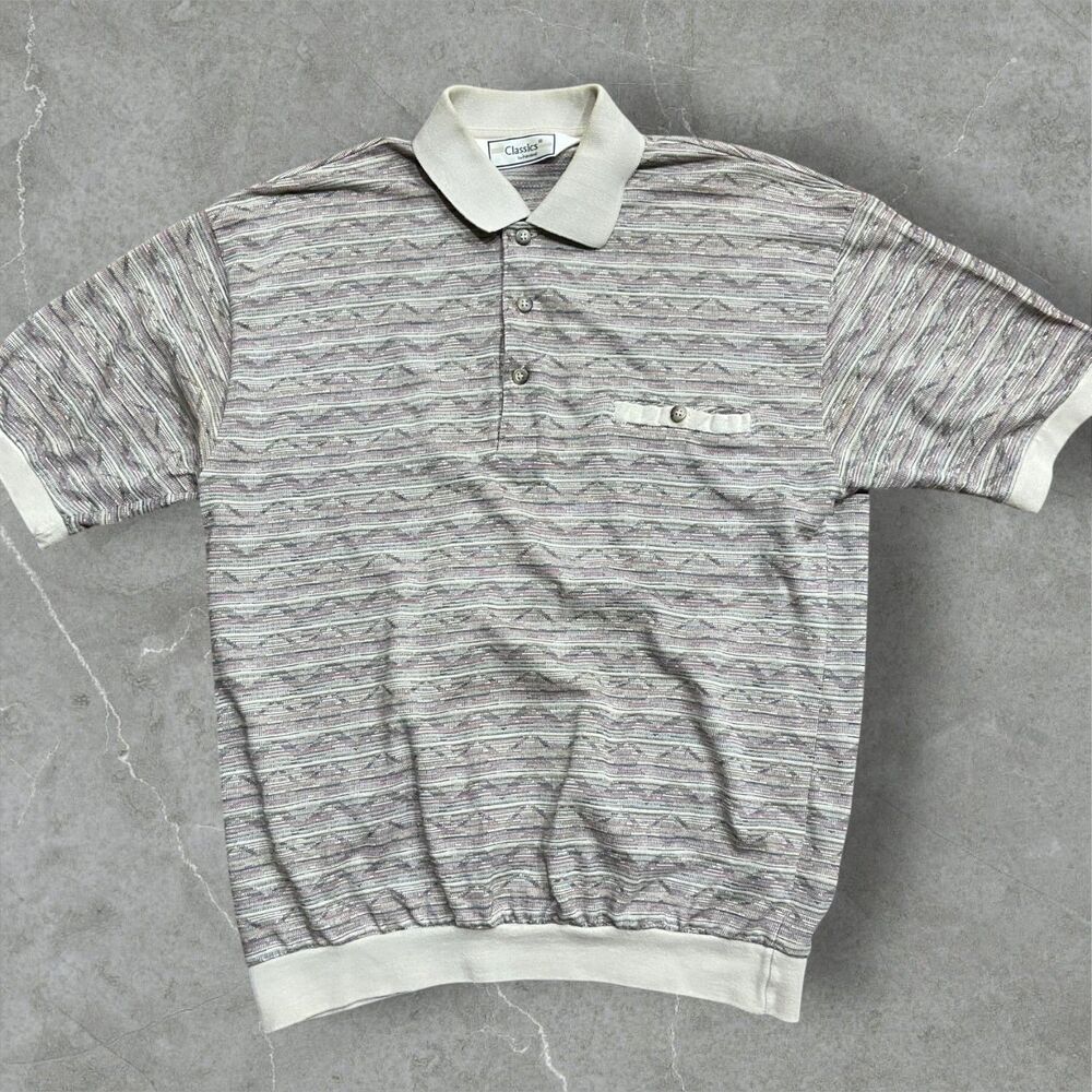Classics By Palmland Vintage 90s Geometric Tan Brown Polo Men's Size Medium - Picture 1 of 8